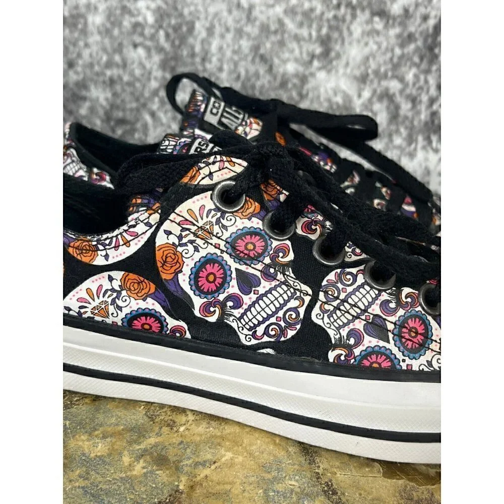 Converse shoes Women 7 men 5 All Star Sugar Skull Black Day Of The Dead Sneakers